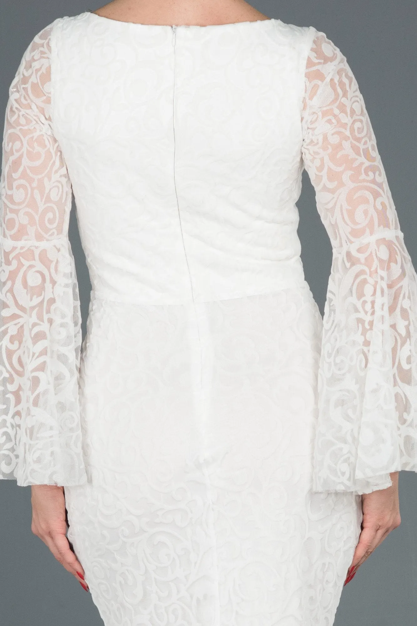 15997 Off-White Spanish Sleeve Embroidered Tulle Dress