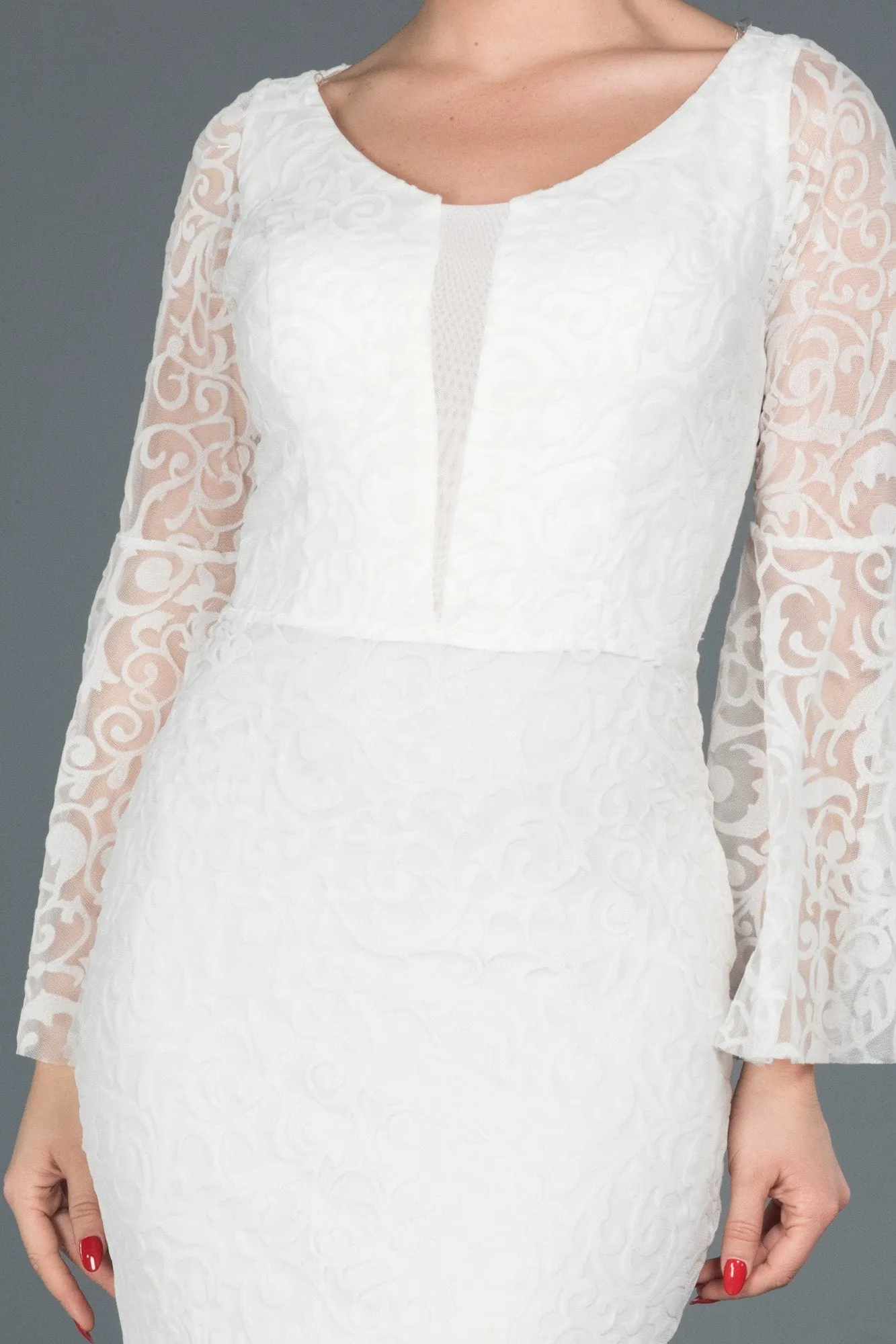 15997 Off-White Spanish Sleeve Embroidered Tulle Dress