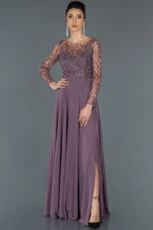 16706 Lilac Sequined Embroidered Tulle Chiffon Dress