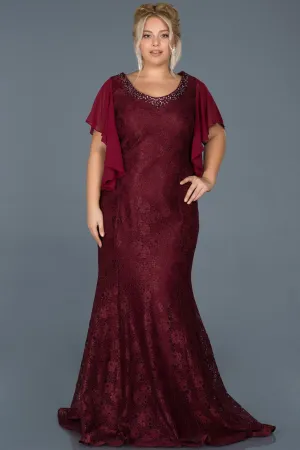 16761 Burgundy Lace Sleeve Chiffon Dress