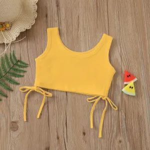 18M-6Y Toddler Girls Solid Color Drawstring Tank Tops Fashion Girl Wholesale