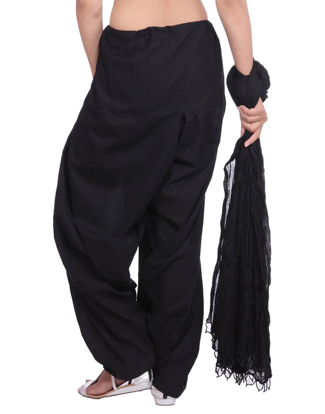 Black Cotton Patiala Salwar And Dupatta Set