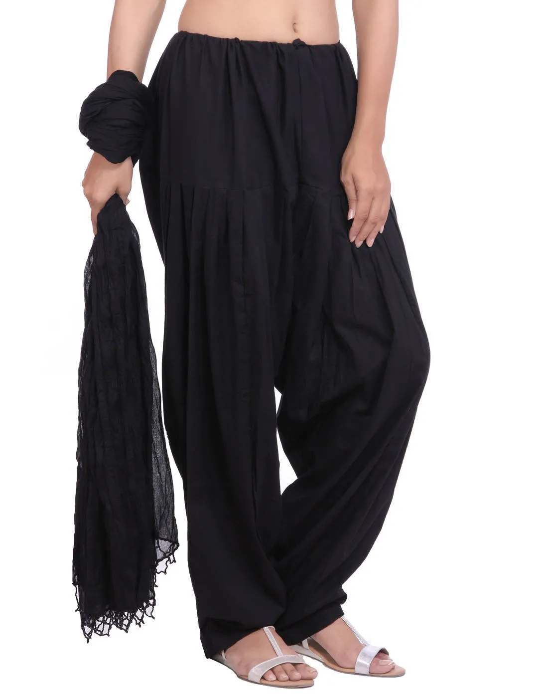 Black Cotton Patiala Salwar And Dupatta Set