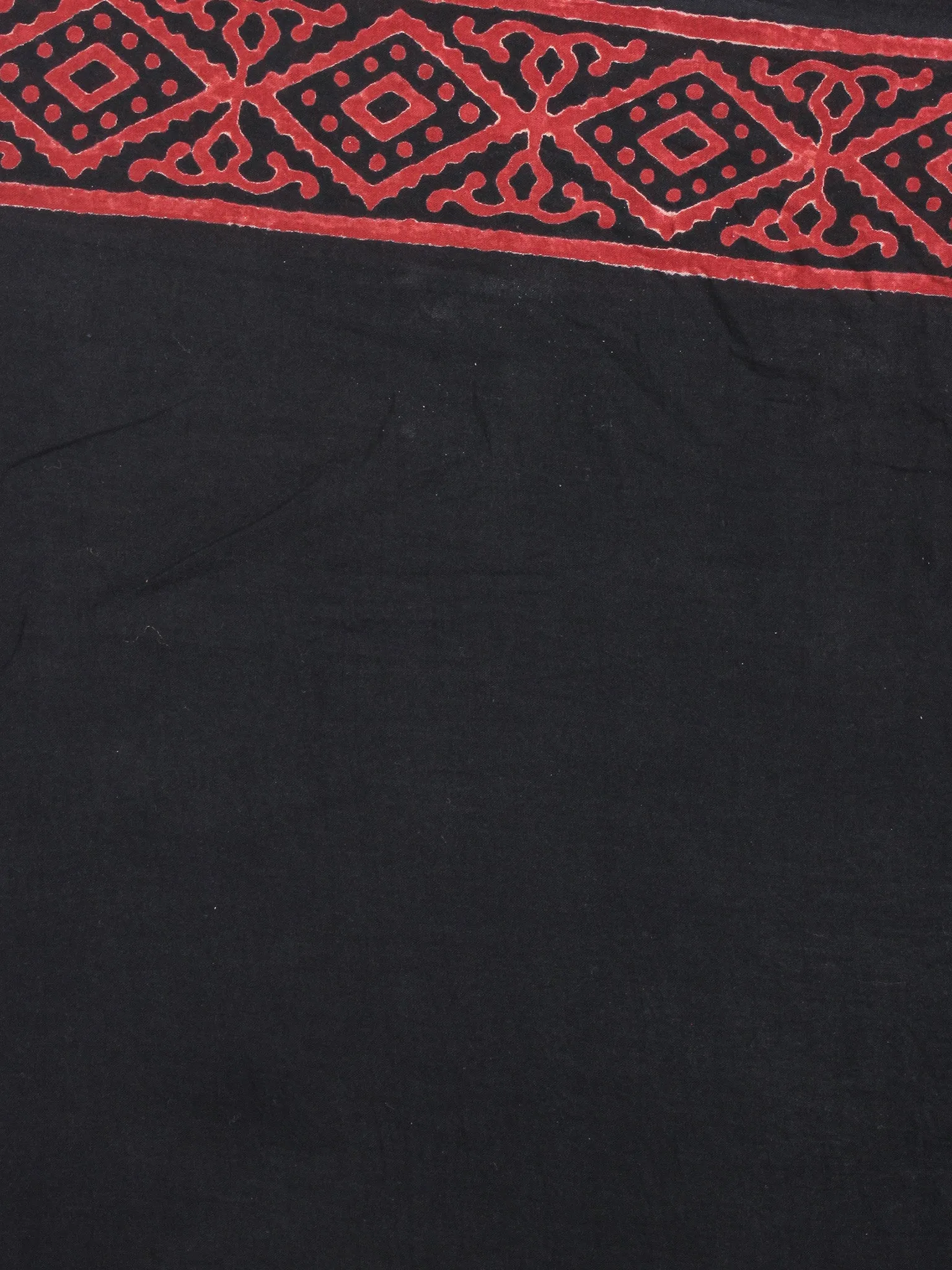 Black White Red Cotton Hand Block Printed Saree in Natural Colors - S03170677