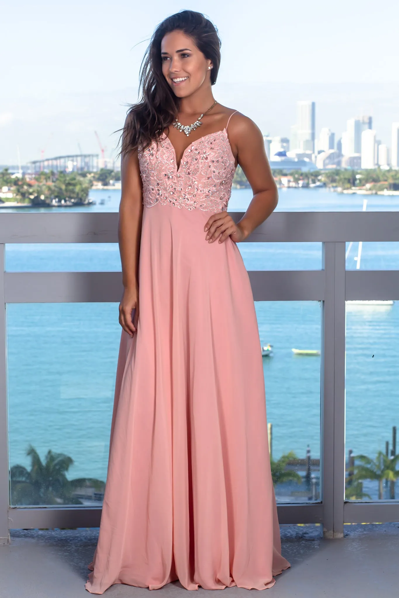 Blush Maxi Dress with Embroidered Sequin Top