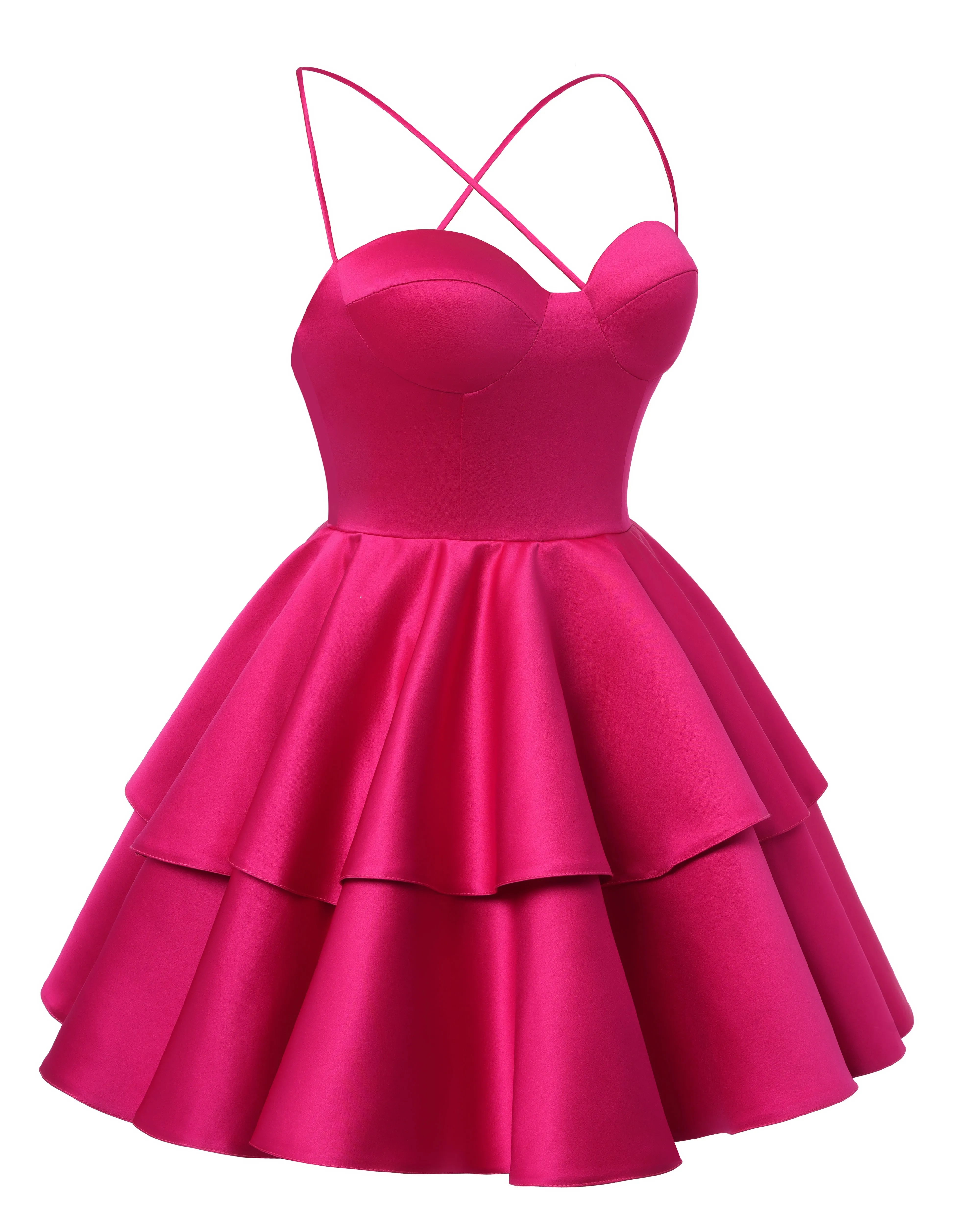 Burgundy Satin Homecoming Dress Sweetheart Neck Tiered Short Graduation Dresses