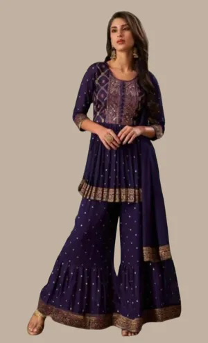 Deep Purple Embroidered Palazzo Set