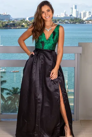 Emerald and Black Maxi Dress