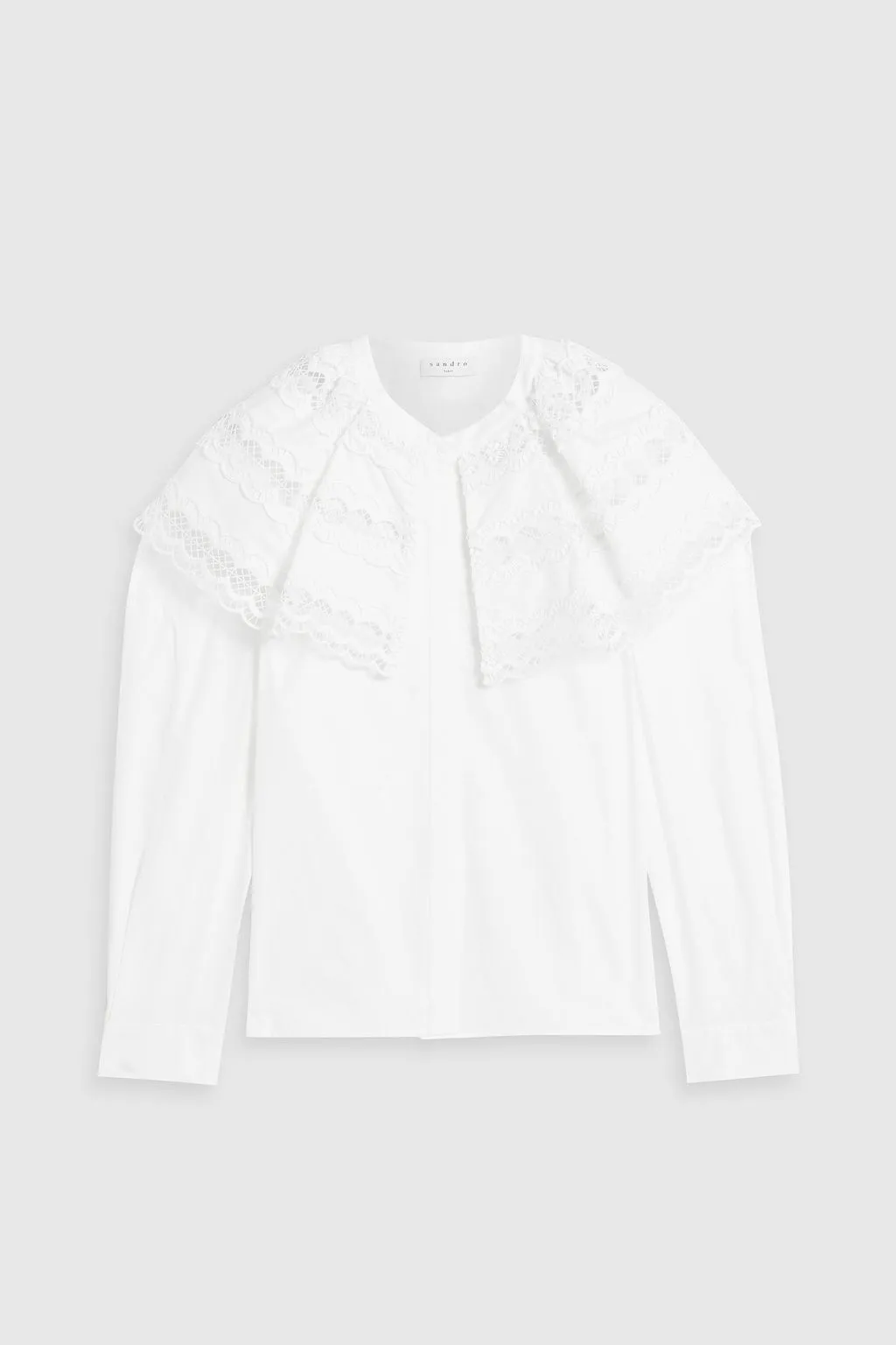 Ernesta blouse in English embroidery with ruffles SANDRO, white