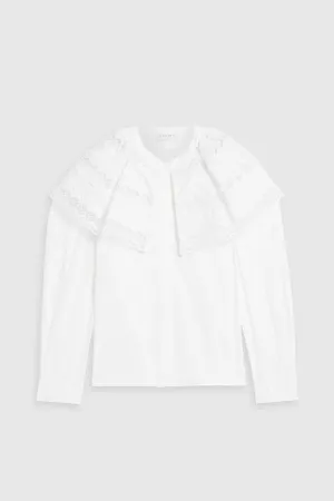 Ernesta blouse in English embroidery with ruffles SANDRO, white