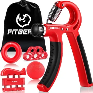 Fitbeast Grip Strengthener Forearm Strengthener Hand Grips Strengthener Kit - 5 Pack Adjustable Resistance RED