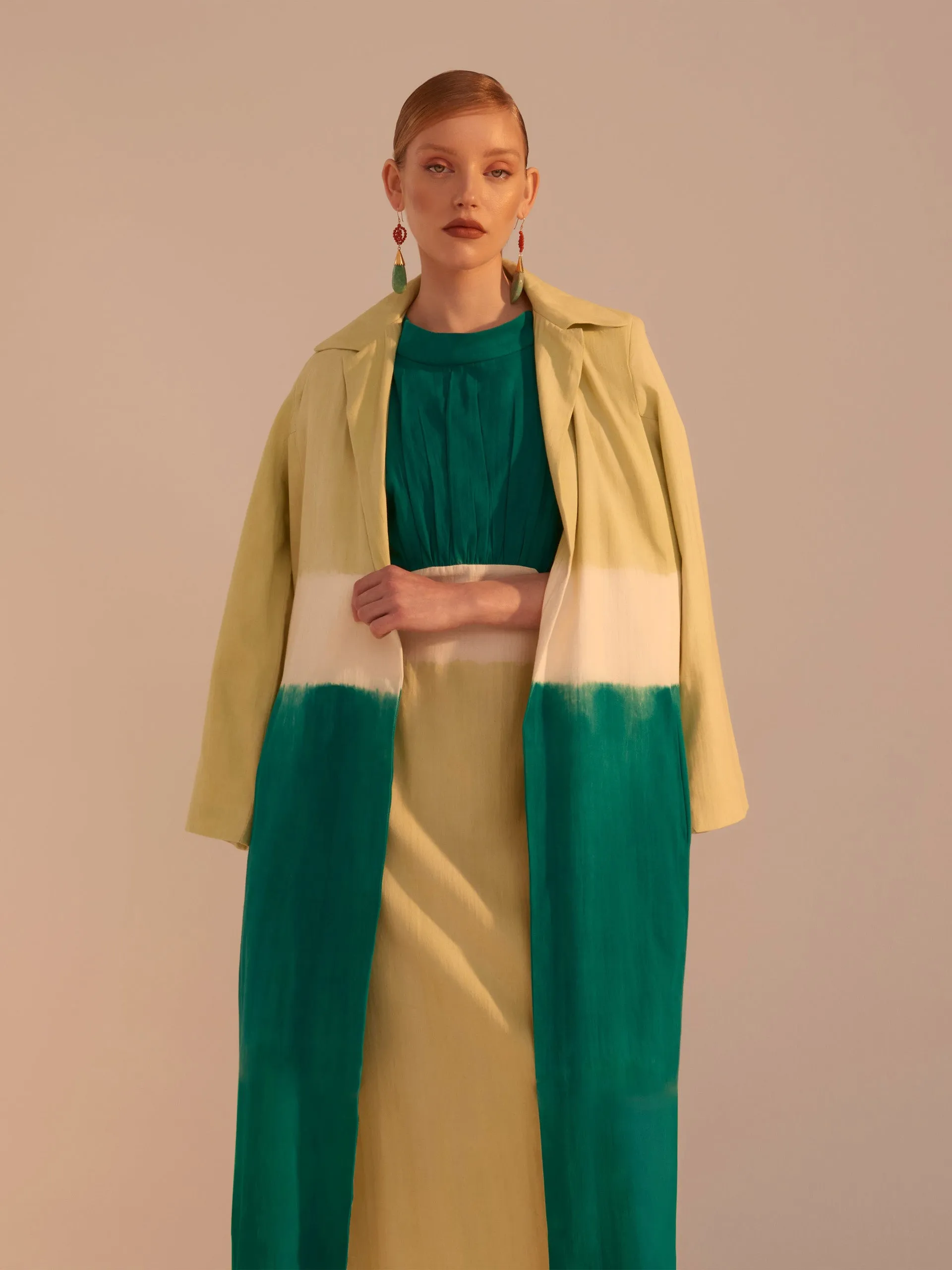 Green cotton-silk satin coat