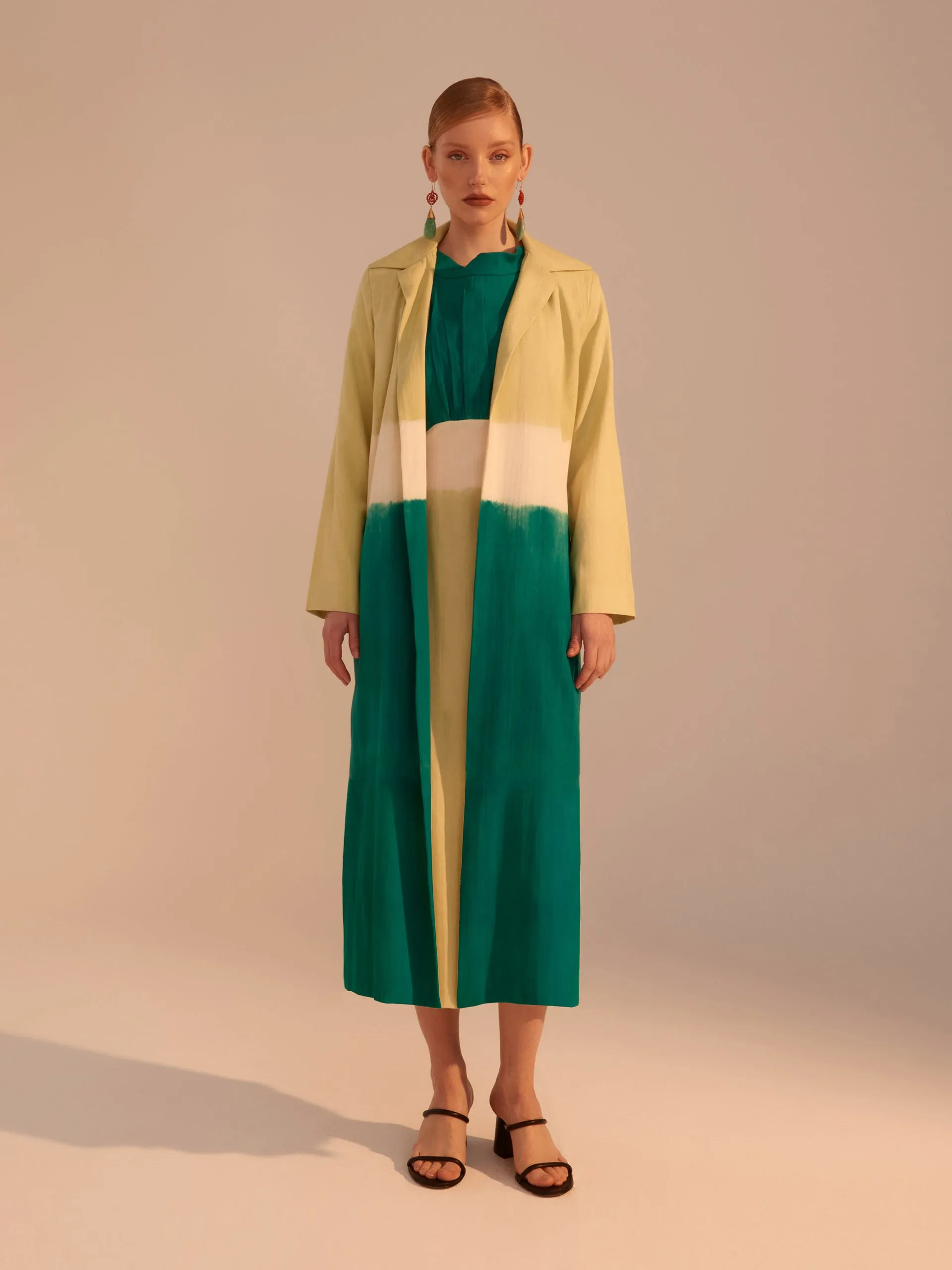 Green cotton-silk satin coat