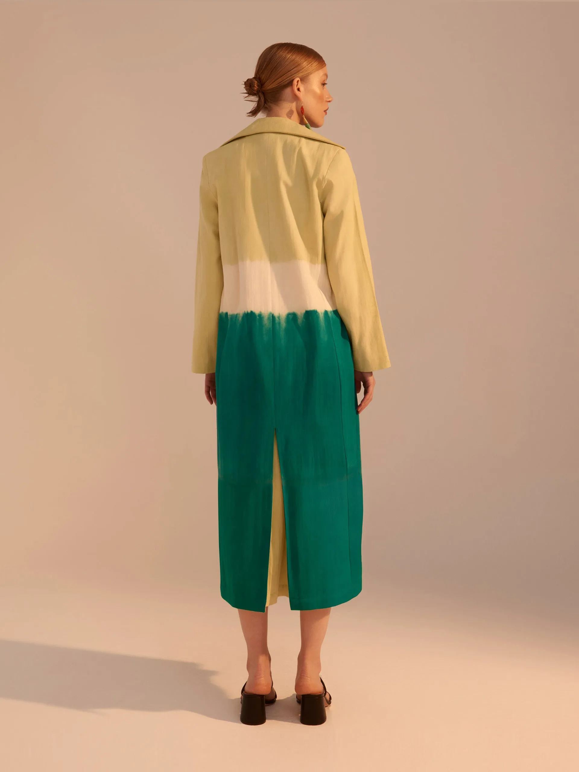 Green cotton-silk satin coat