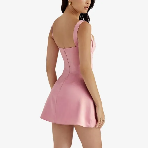 House Of Cb satin mini dress with quilted stitching, pink