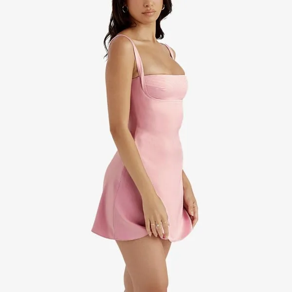 House Of Cb satin mini dress with quilted stitching, pink