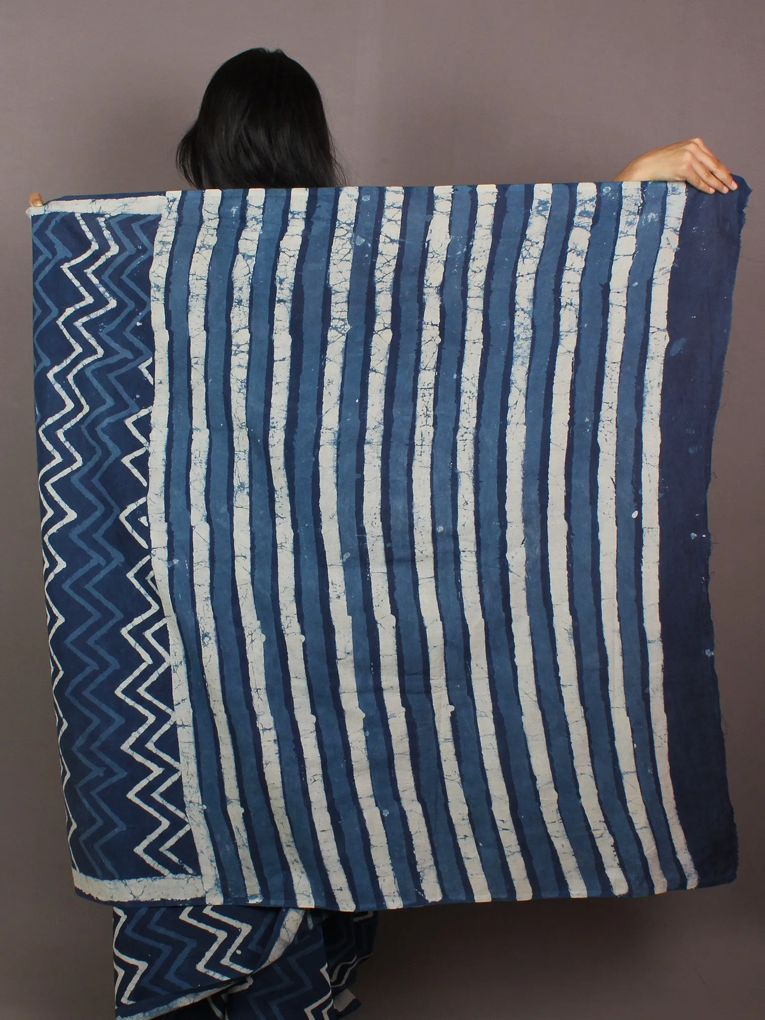 Indigo Ivory Hand Block Printed in Natural Colors Cotton Mul Saree - S031701081