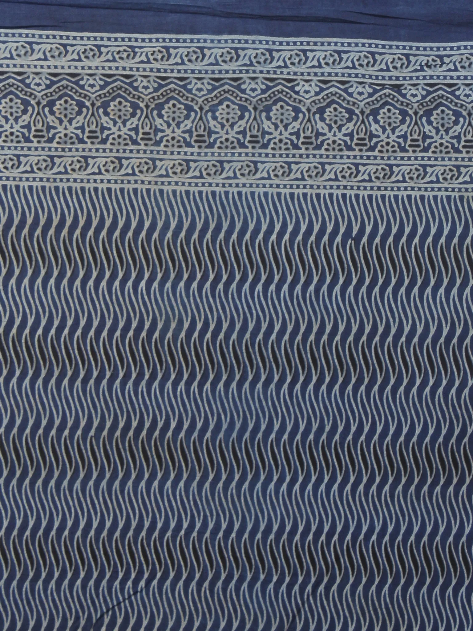 Indigo Maroon Grey Mughal Nakashi Ajrakh Hand Block Printed in Natural Vegetable Colors Cotton Mul Saree - S031701268