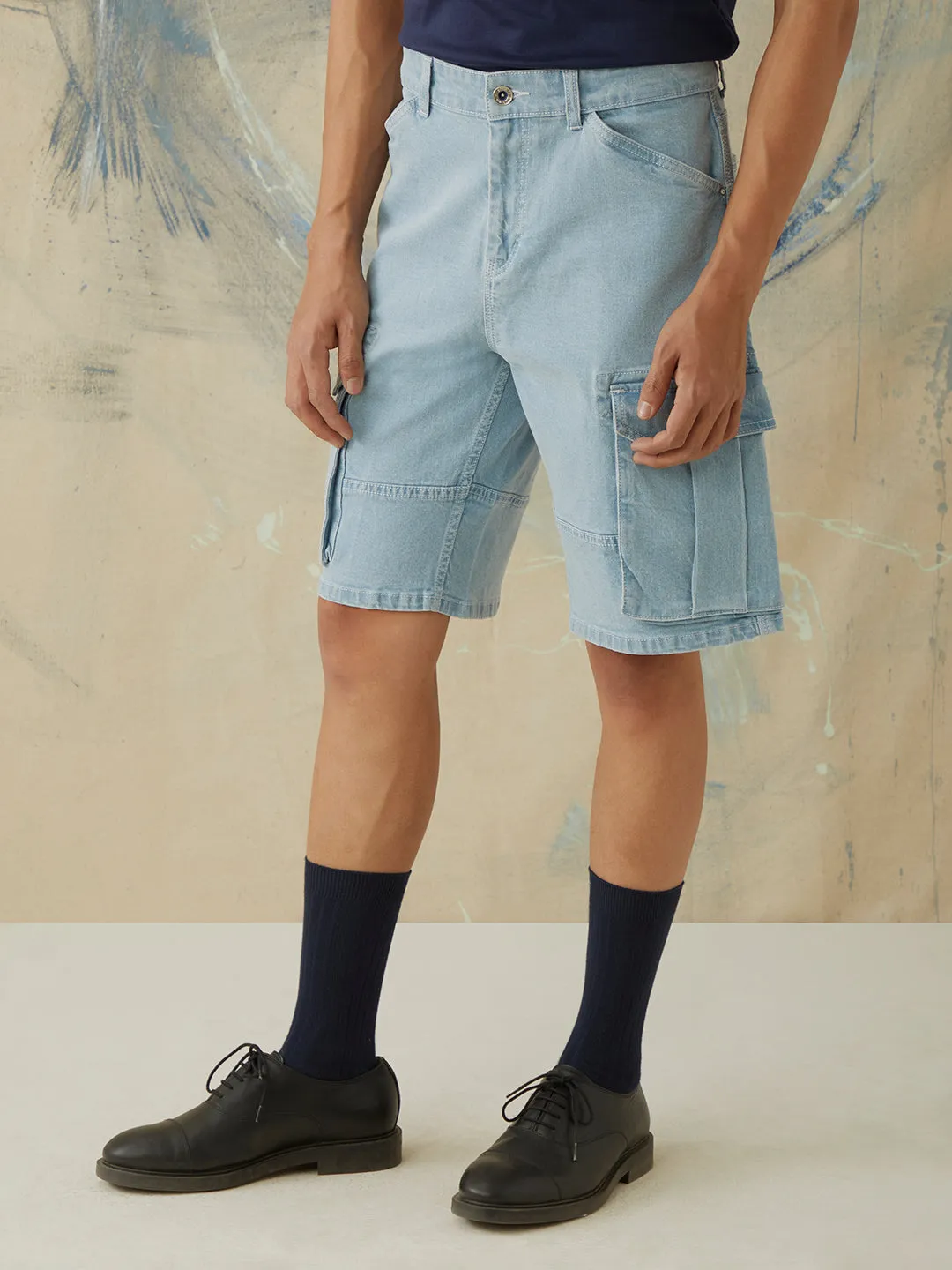 Indigo Plain Cargo Shorts