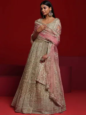 Jashvi Art Beige Embellished Nylon Gown With Dupatta