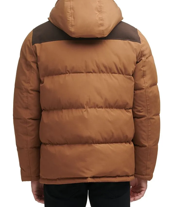 Levi's Men's Quilted Parka with Four Pockets and Hood, Brown