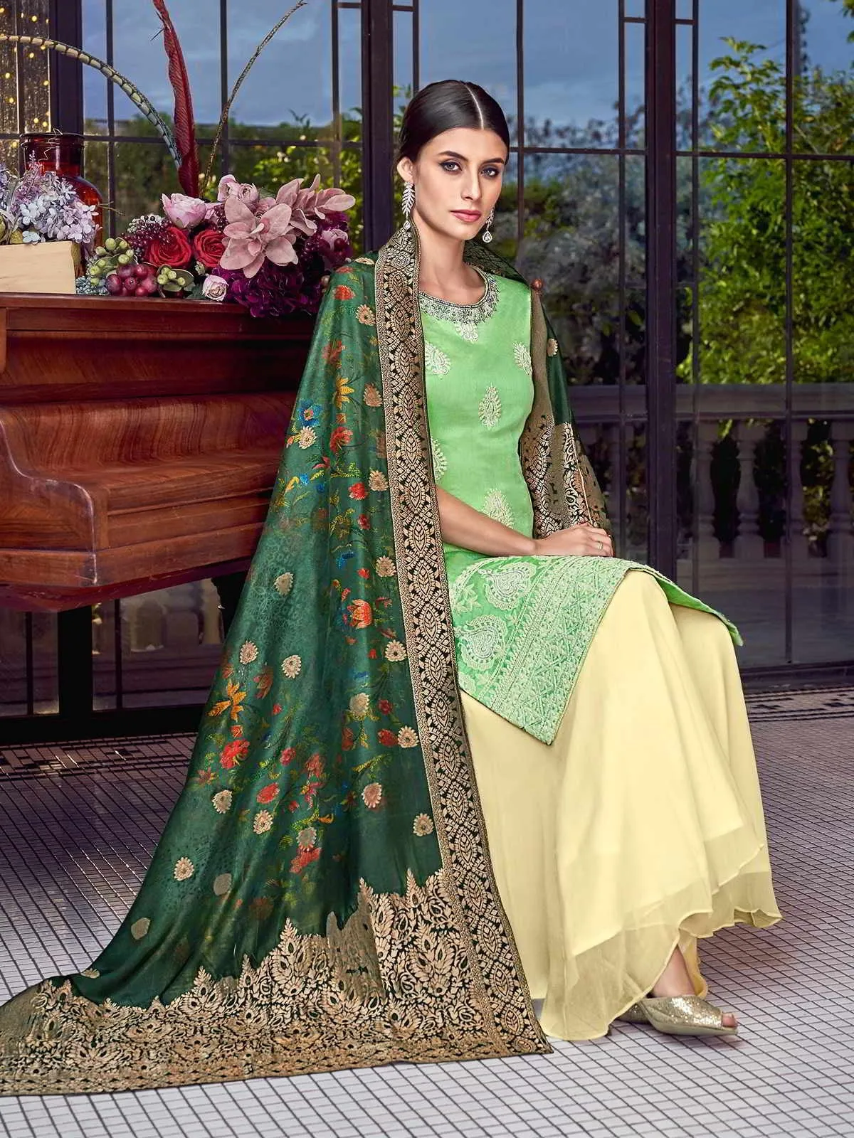 Light Green Multi Embroidered Lucknowi Sharara Palazzo Suit