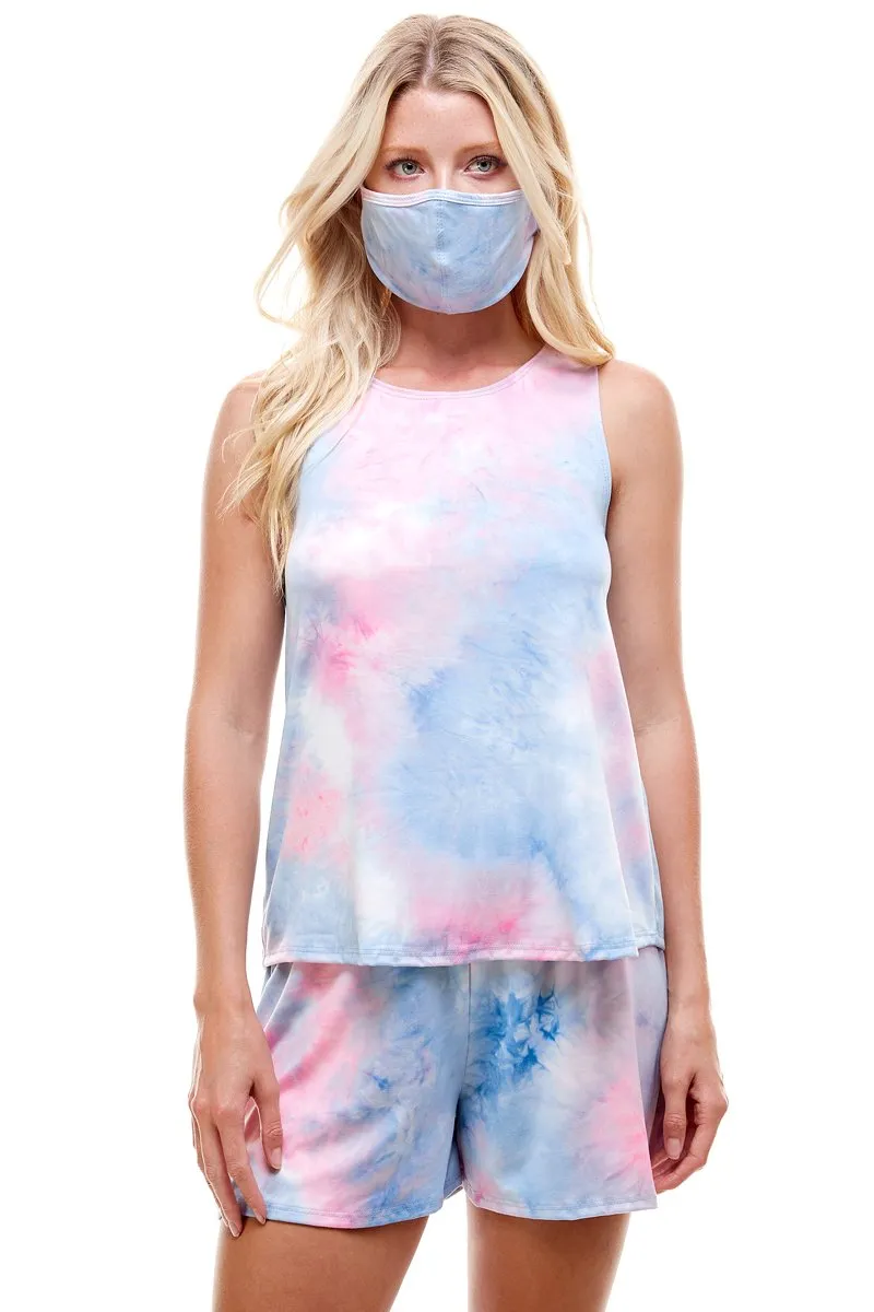 Loungewear set for women's tie dye sleeveless top and short