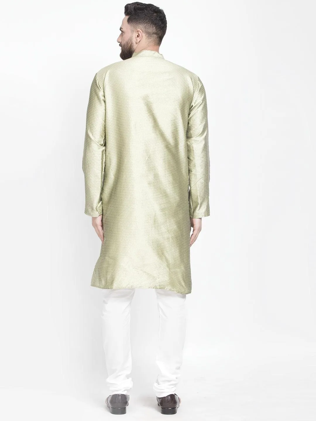 Men's Beige Self Design Kurta With White Churidaar Pyjama - Benstoke