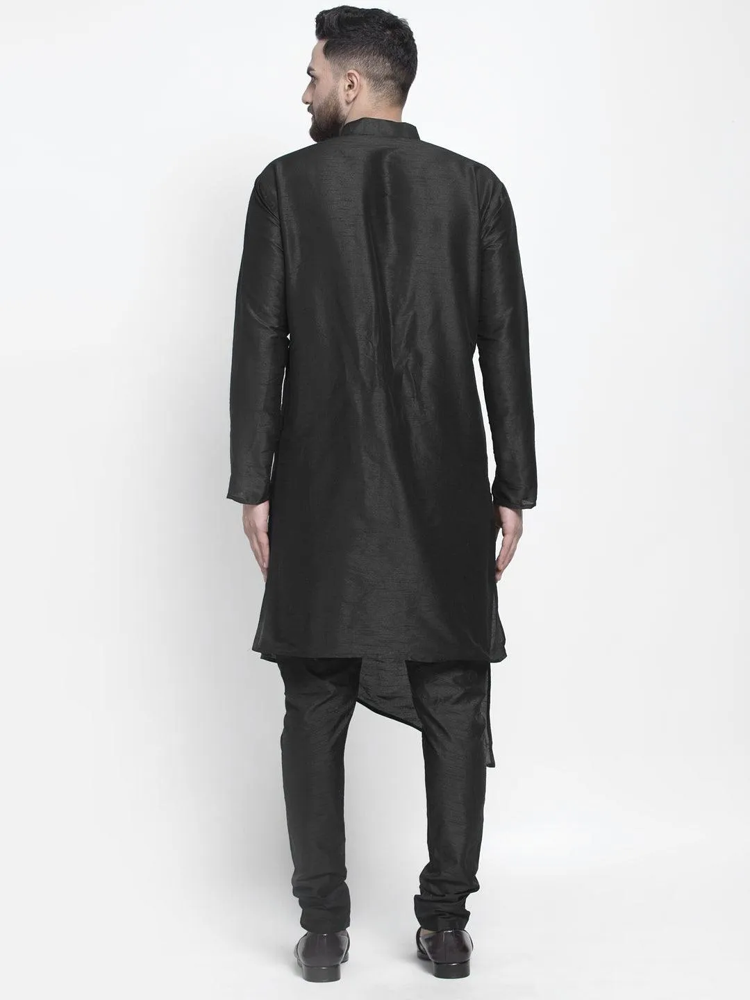 Men's Black Solid Asymmetric Kurta With Churidaar Pyjama - Benstoke