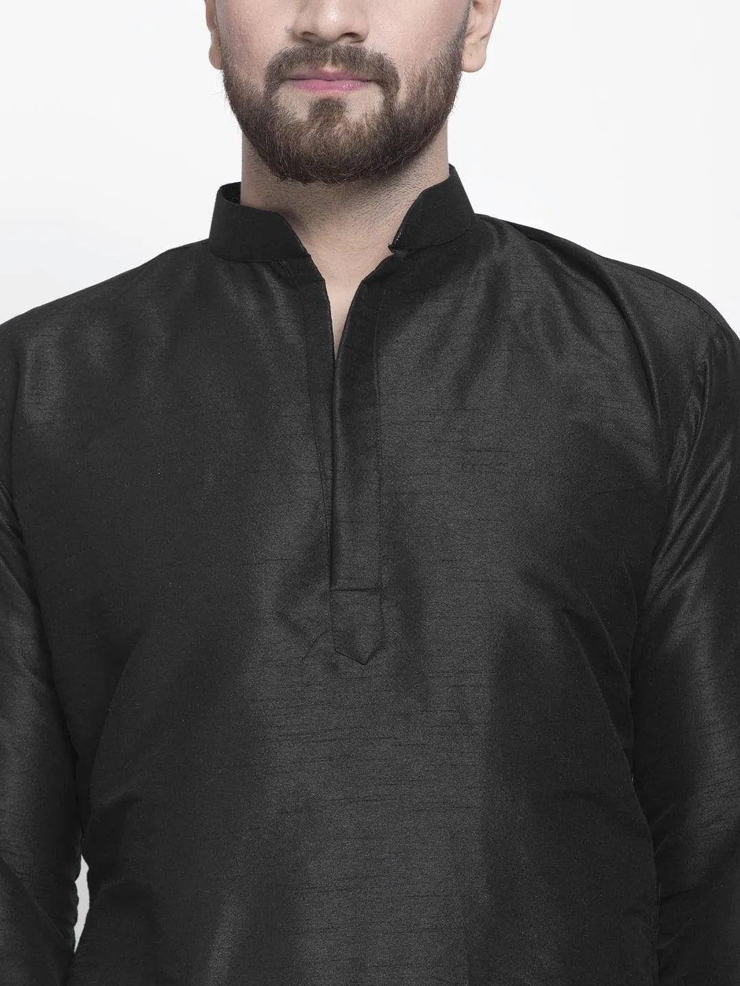 Men's Black Solid Asymmetric Kurta With Churidaar Pyjama - Benstoke