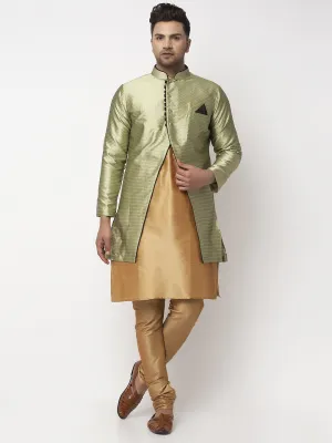 Men's Copper Kurta With Pyjama & Beige Self Design Jacket - Benstoke