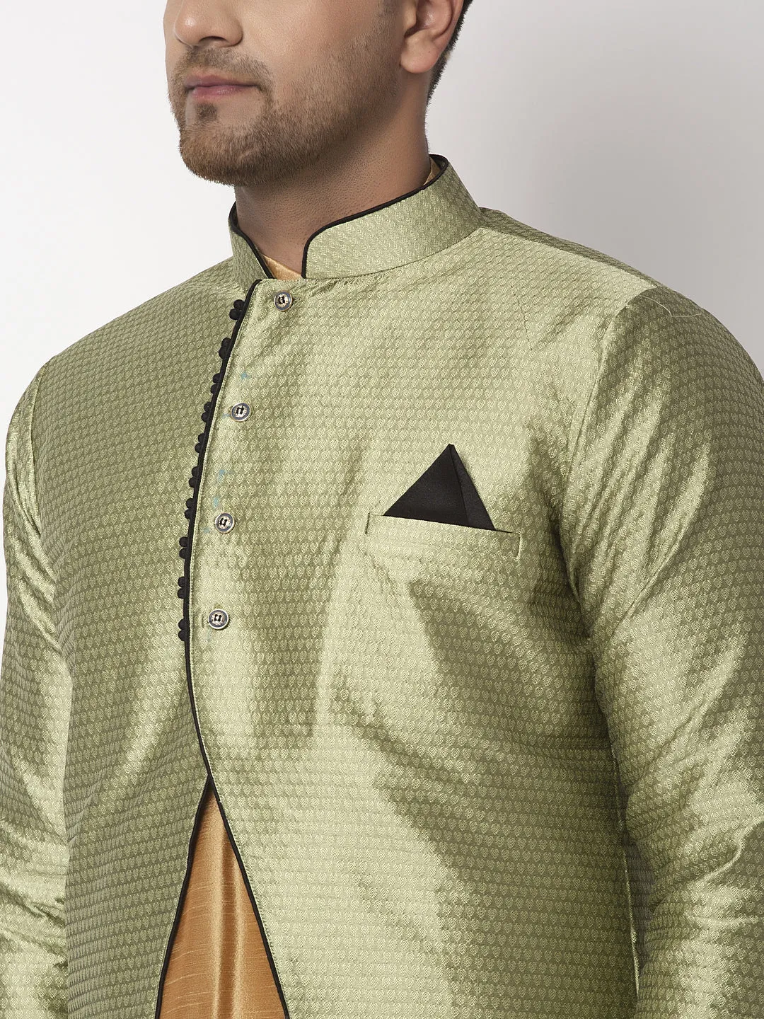 Men's Copper Kurta With Pyjama & Beige Self Design Jacket - Benstoke