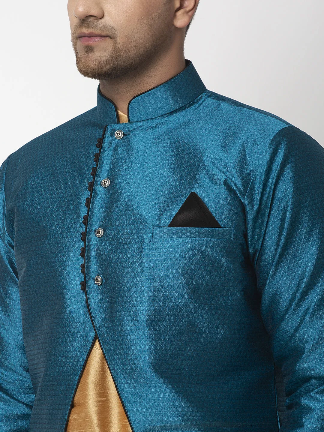 Men's Copper Kurta With Pyjama & Peacock Blue Self Design Jacket - Benstoke