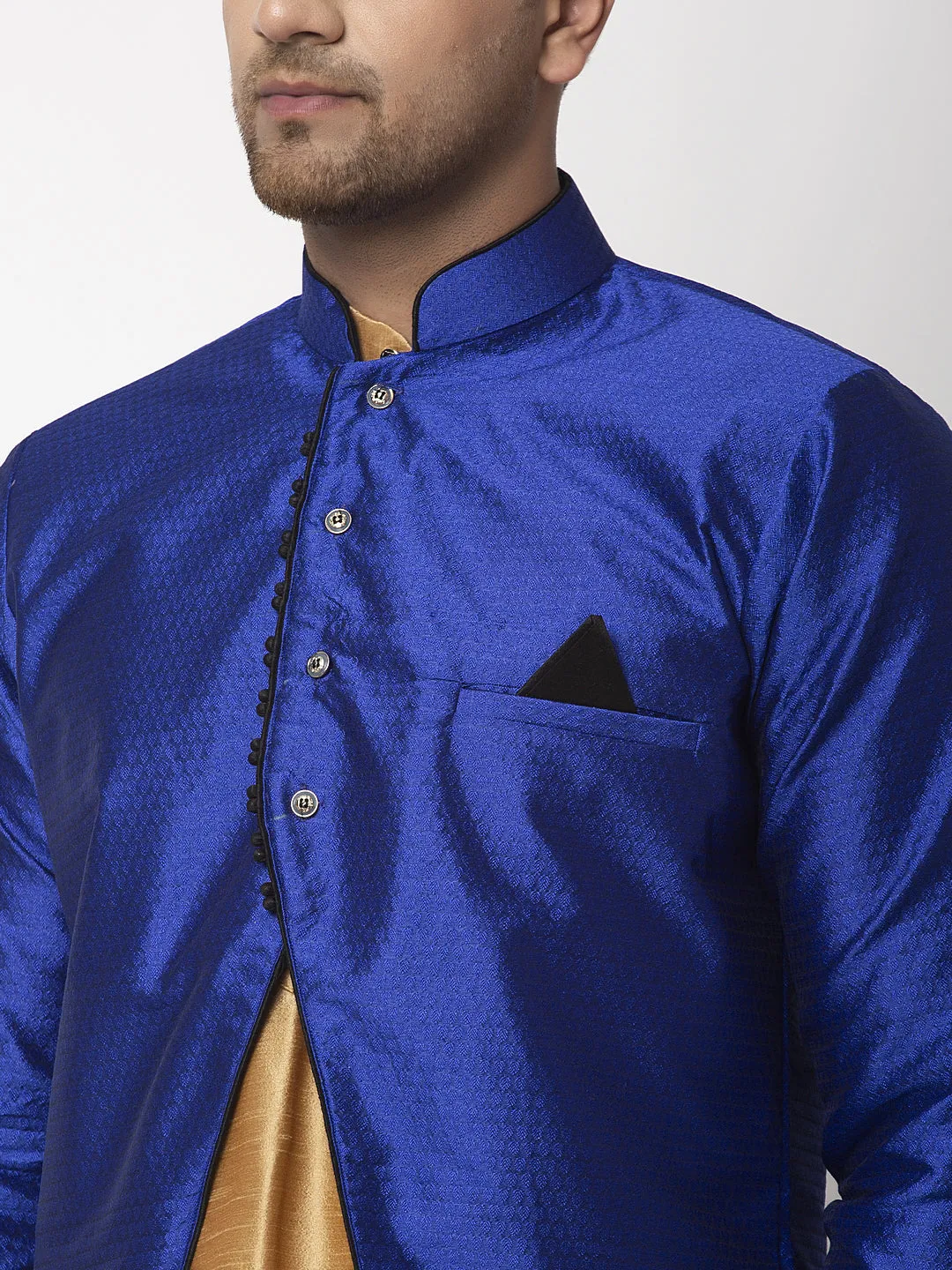 Men's Copper Kurta With Pyjama & Royal Blue Self Design Jacket - Benstoke