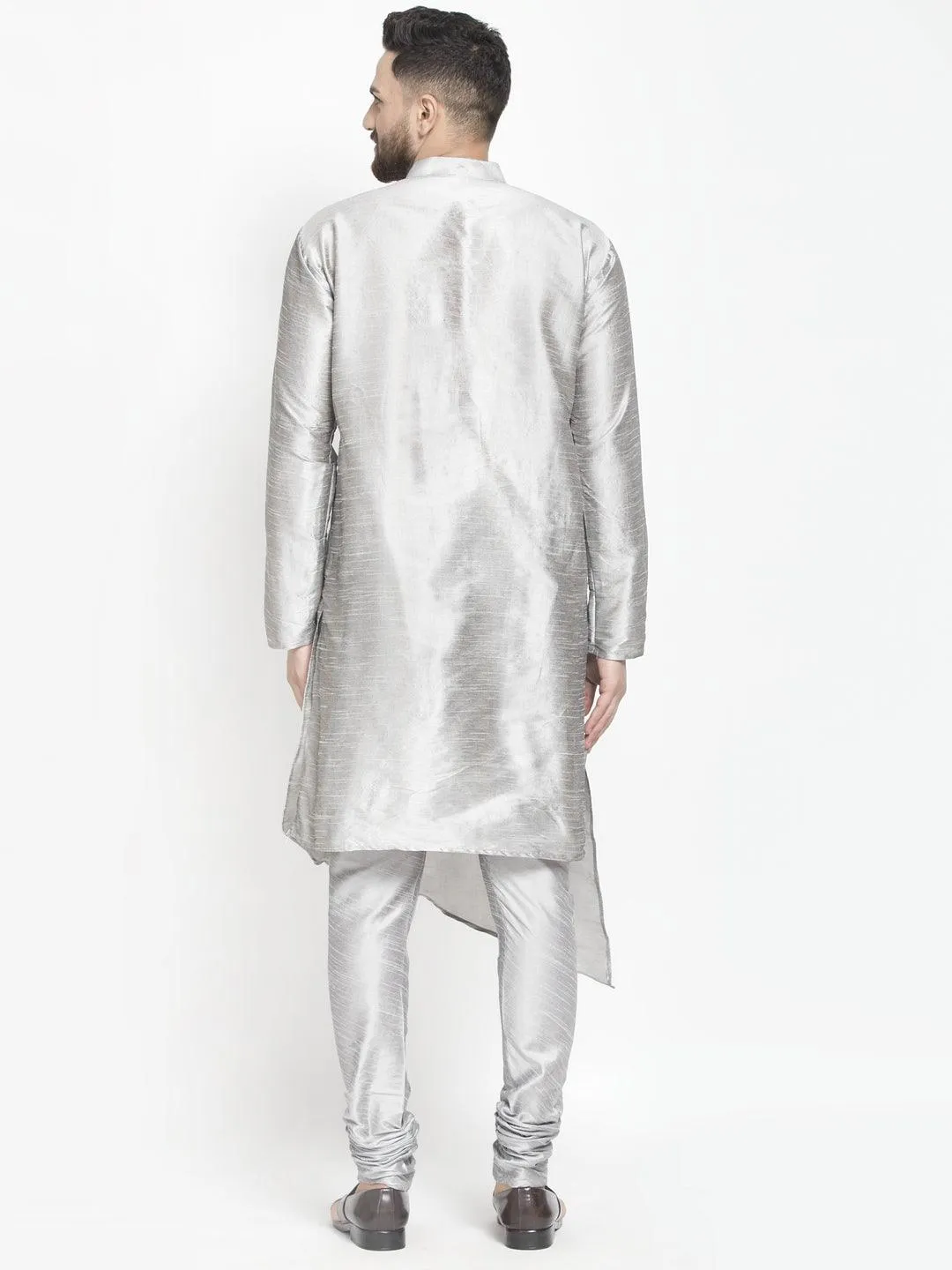 Men's Grey Solid Asymmetric Kurta With Churidaar Pyjama - Benstoke