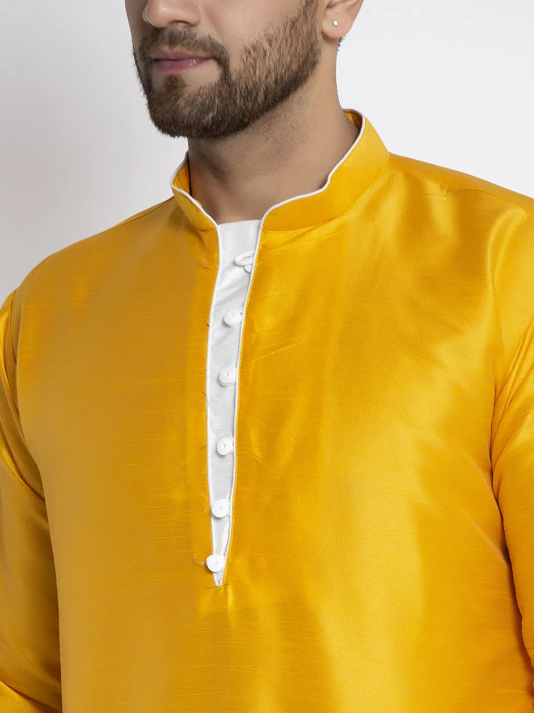 Men's Mustard Solid Kurta With White Dhoti Pant - Benstoke