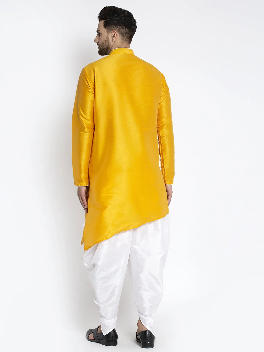 Men's Mustard Solid Kurta With White Dhoti Pant - Benstoke