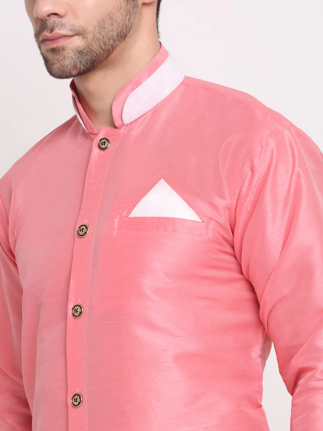 Men's Pink Solid Kurta With Pyjamas Set - Benstoke