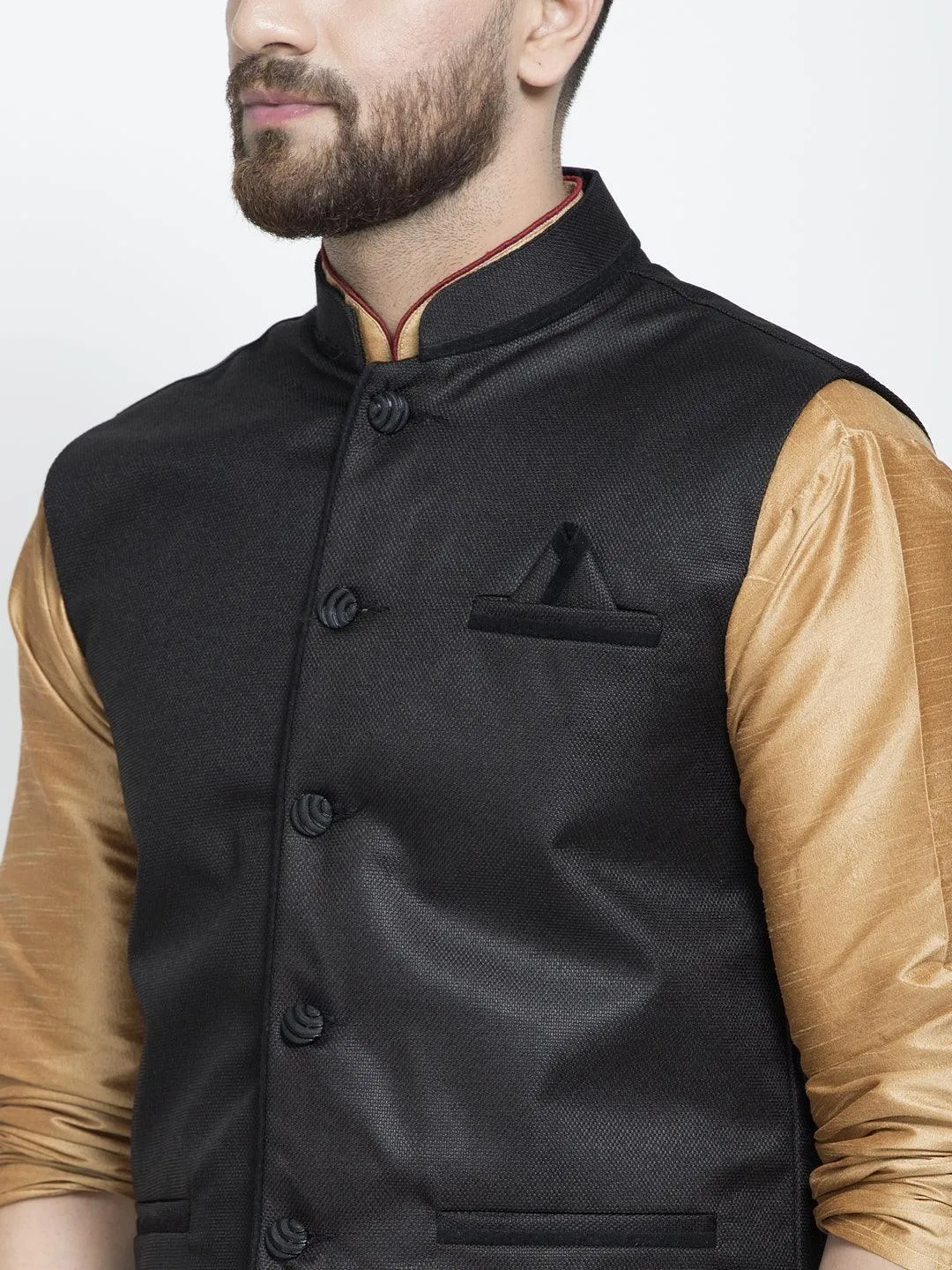 Men's Silk Blend Copper Kurta With Pyjama & Black Nehru Jacket - Benstoke