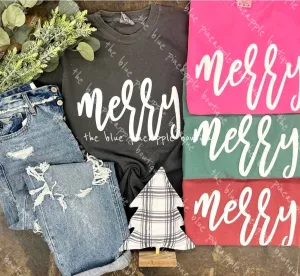 MERRY puff font Christmas tee holiday green