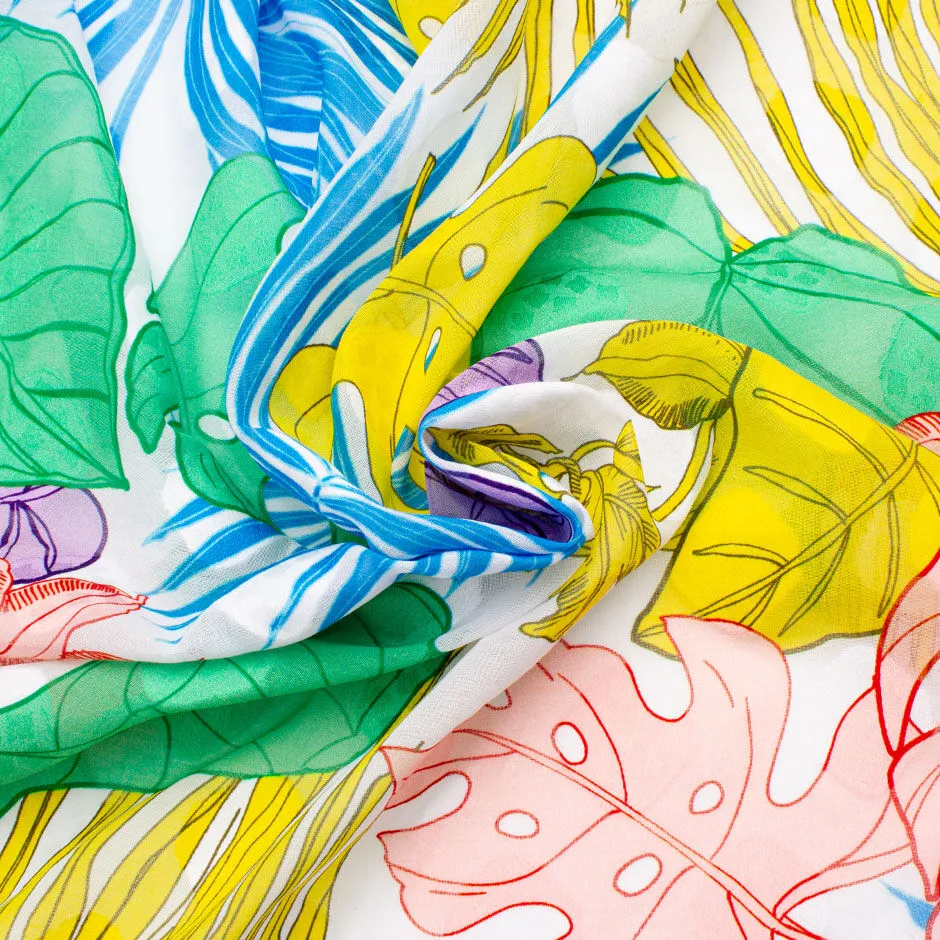 Multi-Coloured Palm Leaf Printed Cotton Voile