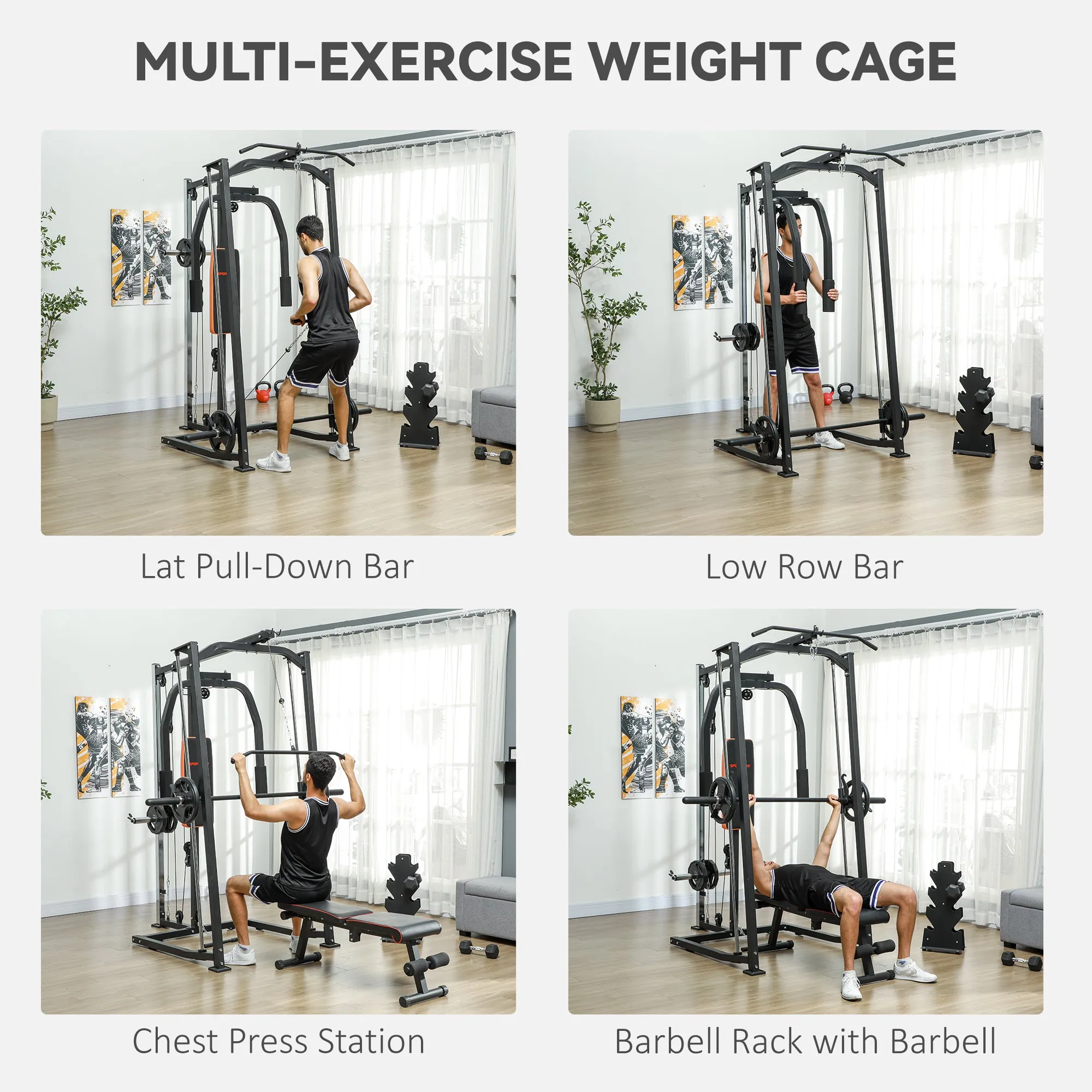 Multi-Gym Smith Machine Power Cage for Home Gym Weight Lifting