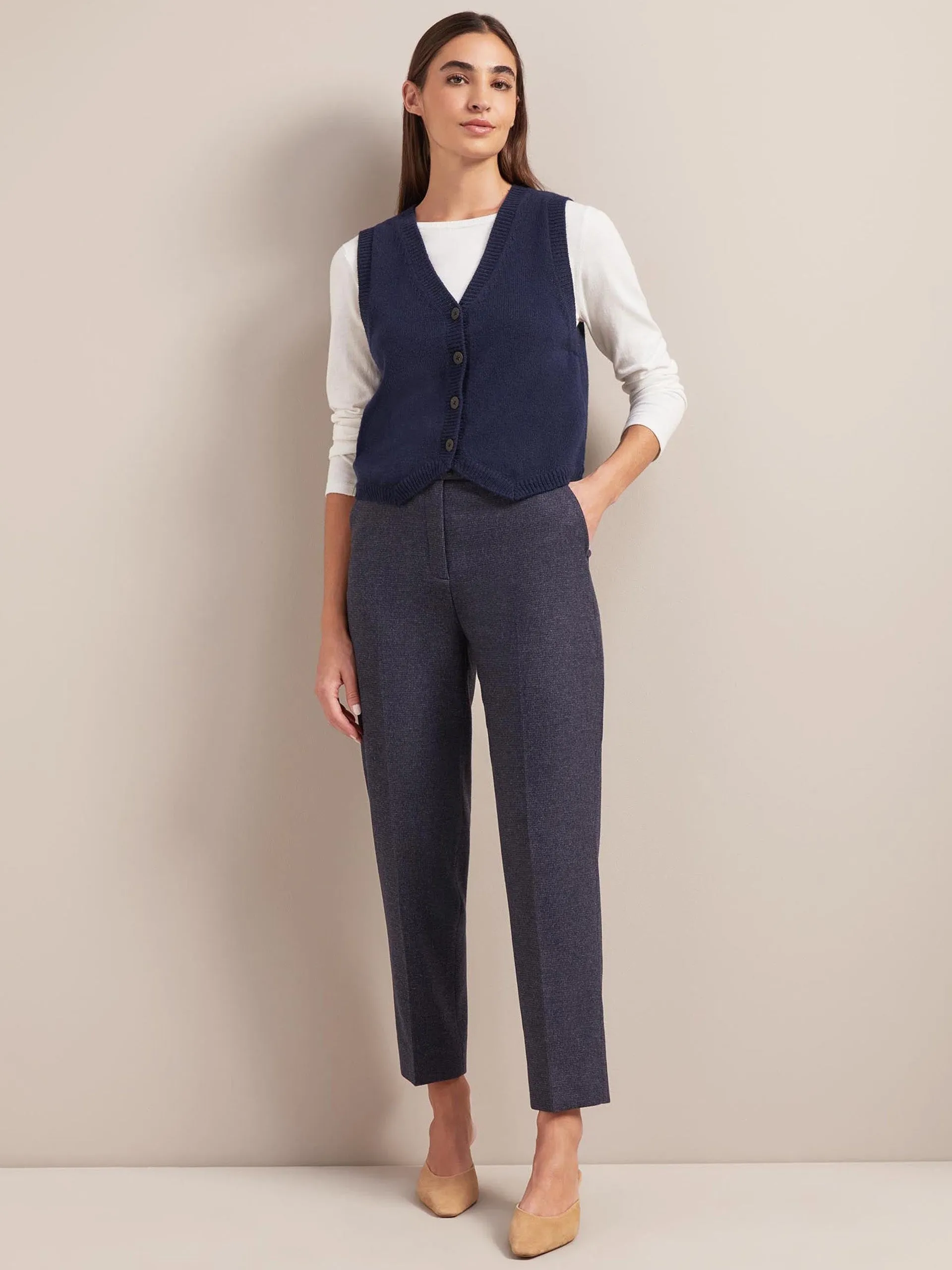 Navy Wesley cashmere blend v neck waistcoat