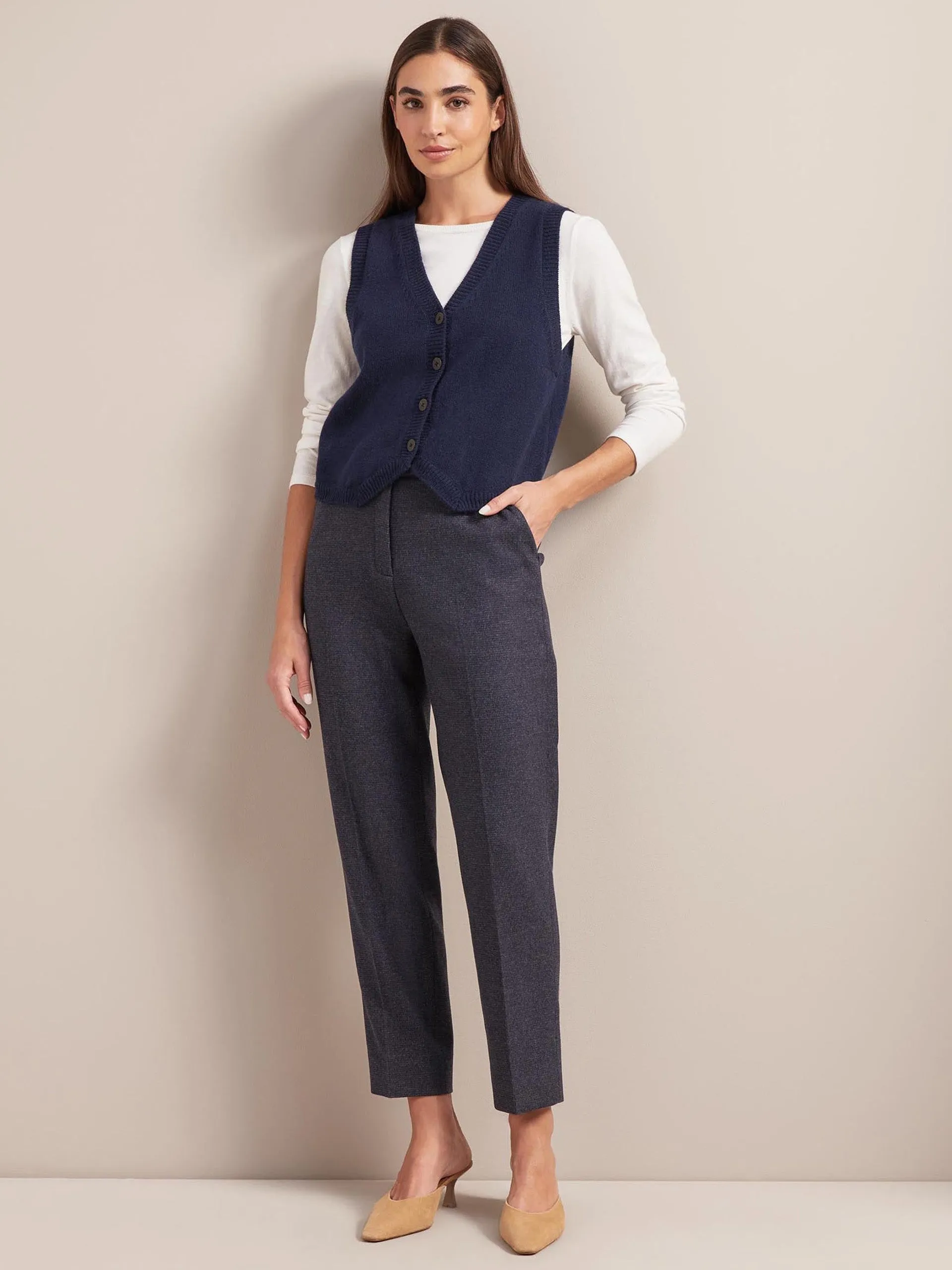 Navy Wesley cashmere blend v neck waistcoat