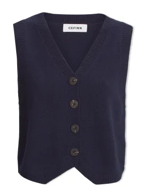 Navy Wesley cashmere blend v neck waistcoat