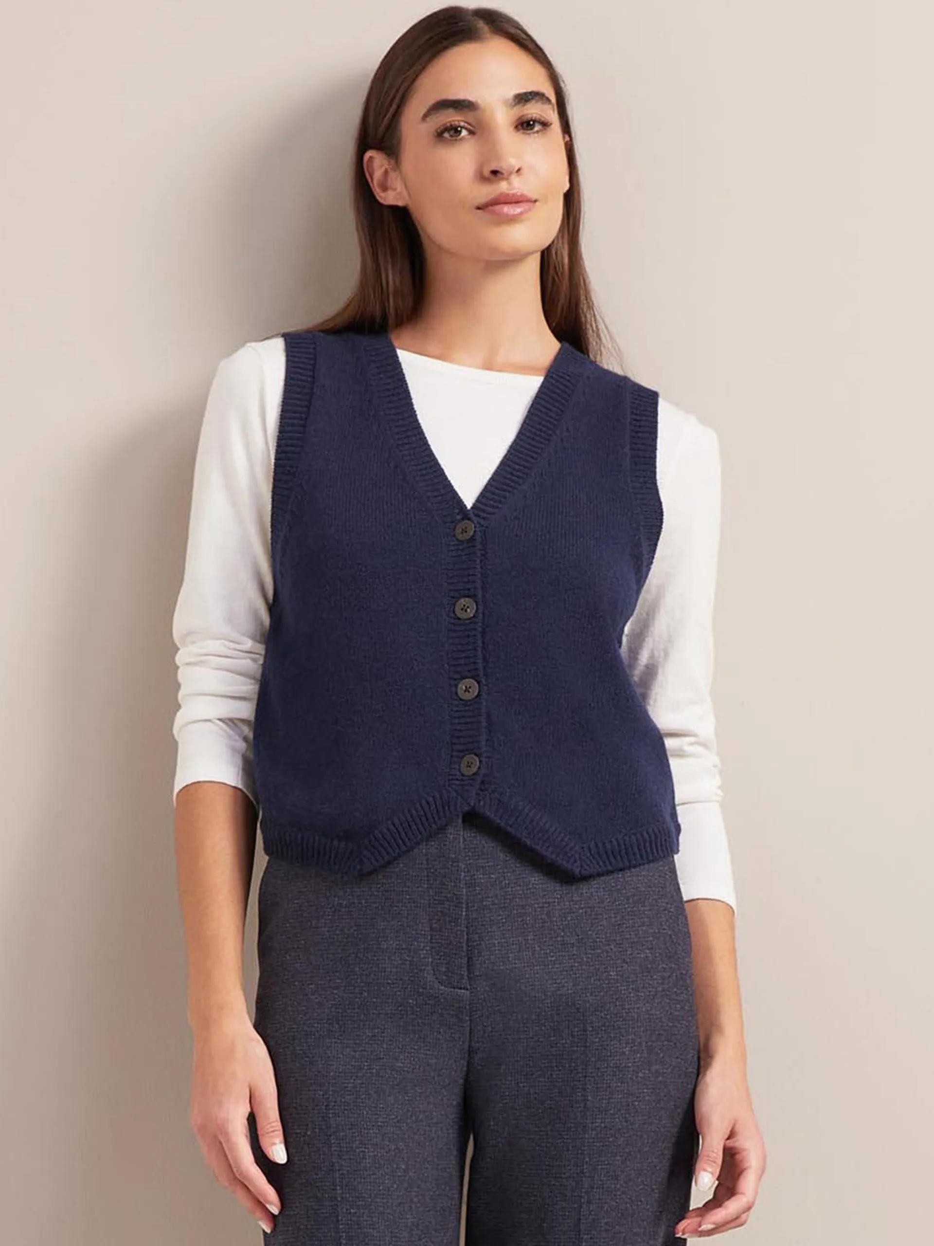 Navy Wesley cashmere blend v neck waistcoat