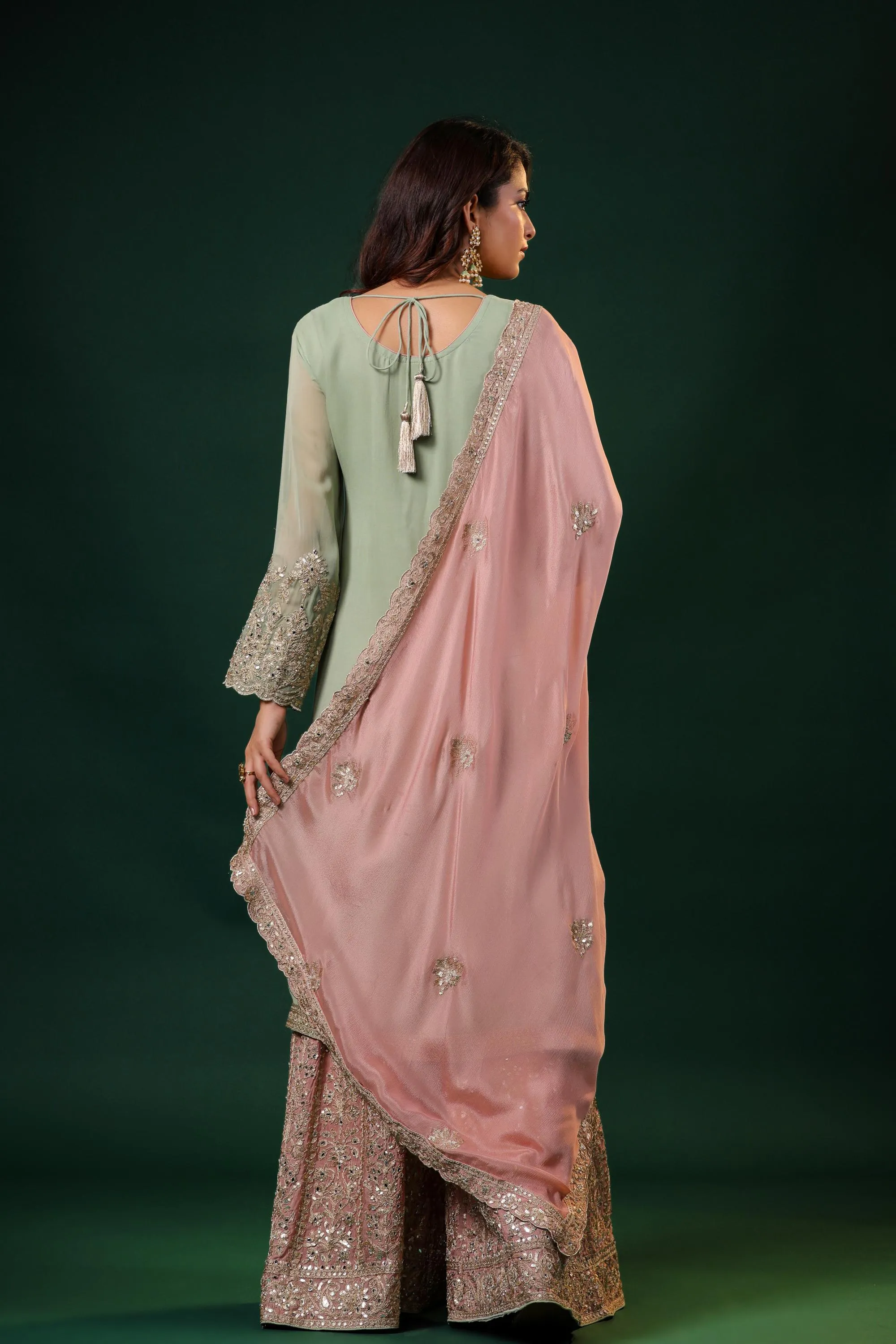 Pastel Green Embellished Premium Georgette Silk Palazzo Set