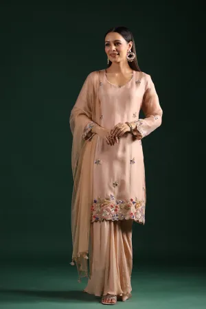 Pastel Peach Embroidered Kurta Palazzo Set