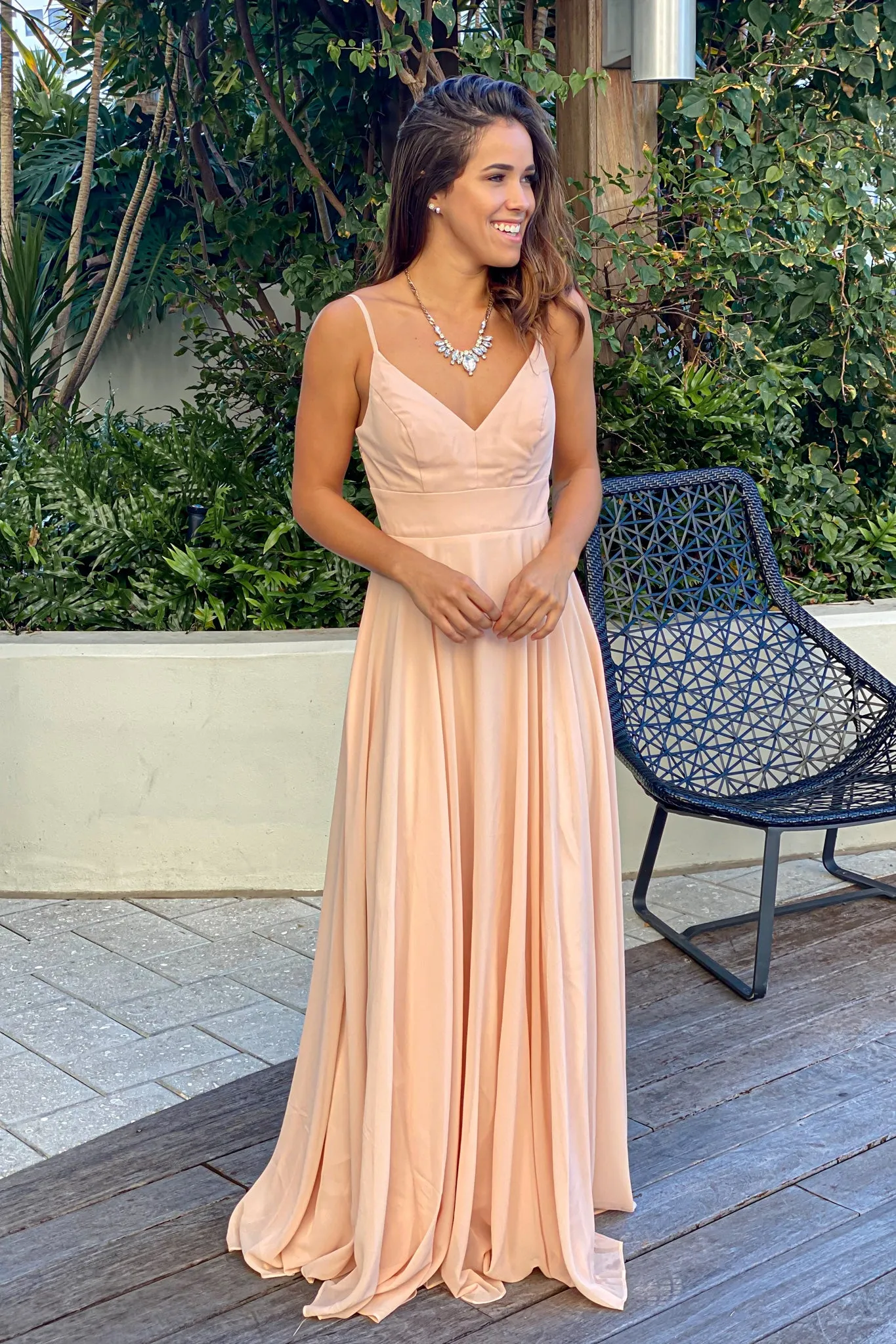 Peach Maxi Dress With Embroidered Back and Button Detail