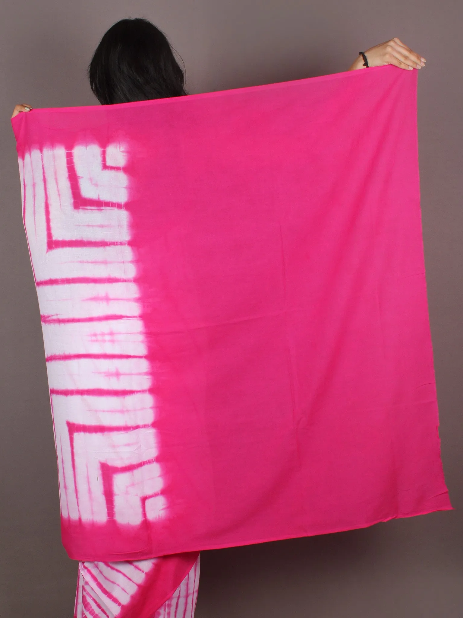 Pink White Hand Dyed Cotton Shibori Saree - S03170168